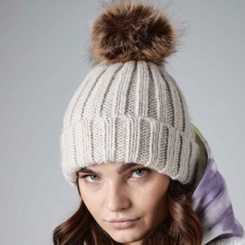 Faux Fur Pop Pom Chunky Beanie